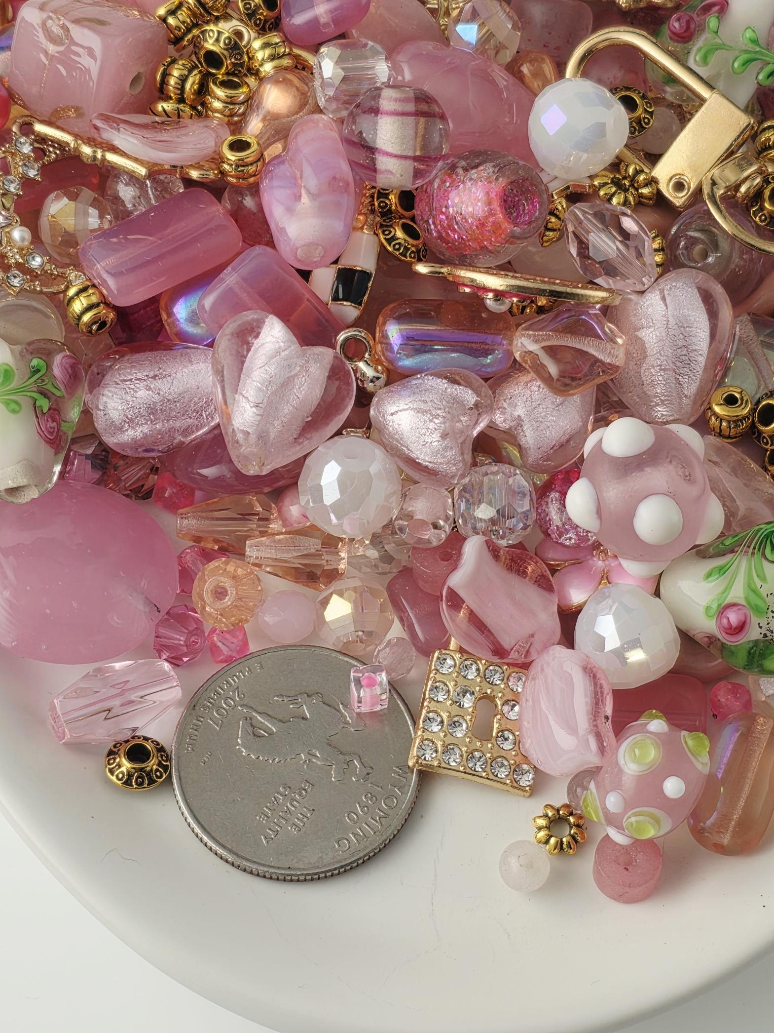 Rosé All Day | Premium Pink Glass & Gold Charm Bead Mix 2oz