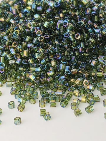 TOHO Hex Seed Beads 15/0, Transparent-Rainbow Olivine | 2.5" Tube | Japanese Glass