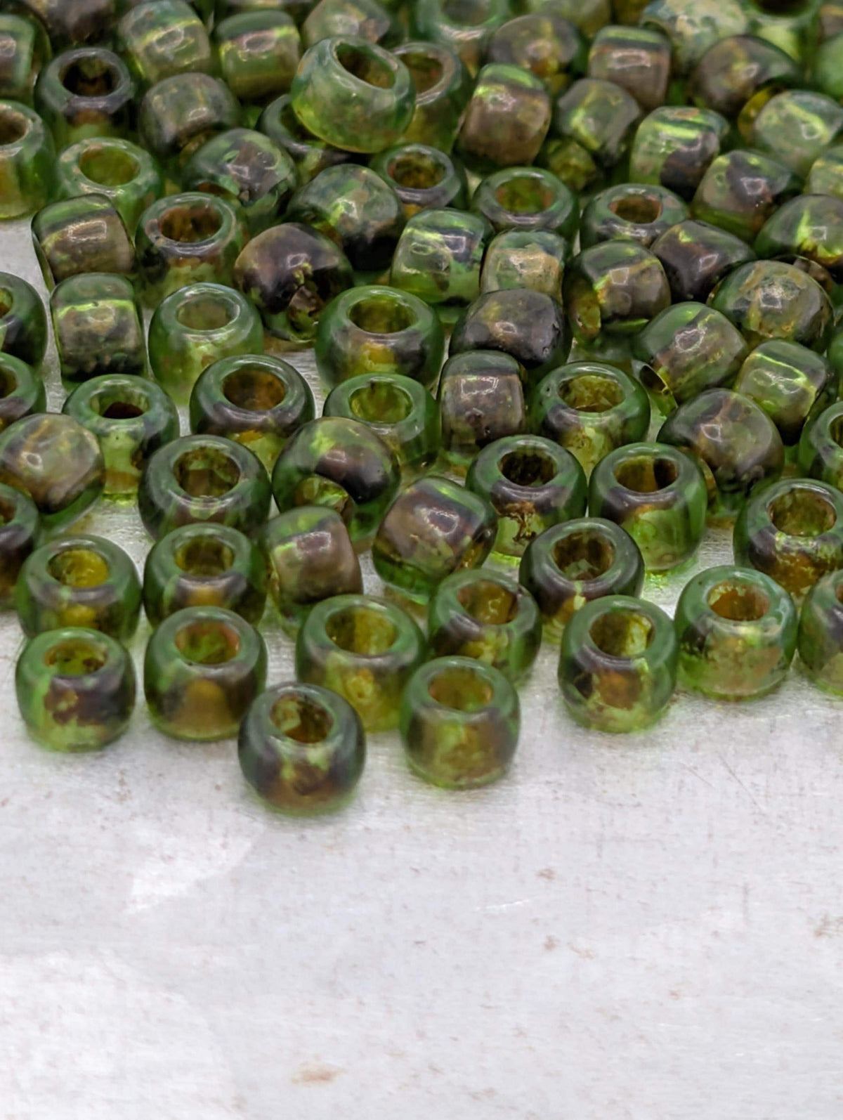 HYBRID Transparent Frosted Peridot - Picasso Size 8/0 Toho Round 2.5" tube