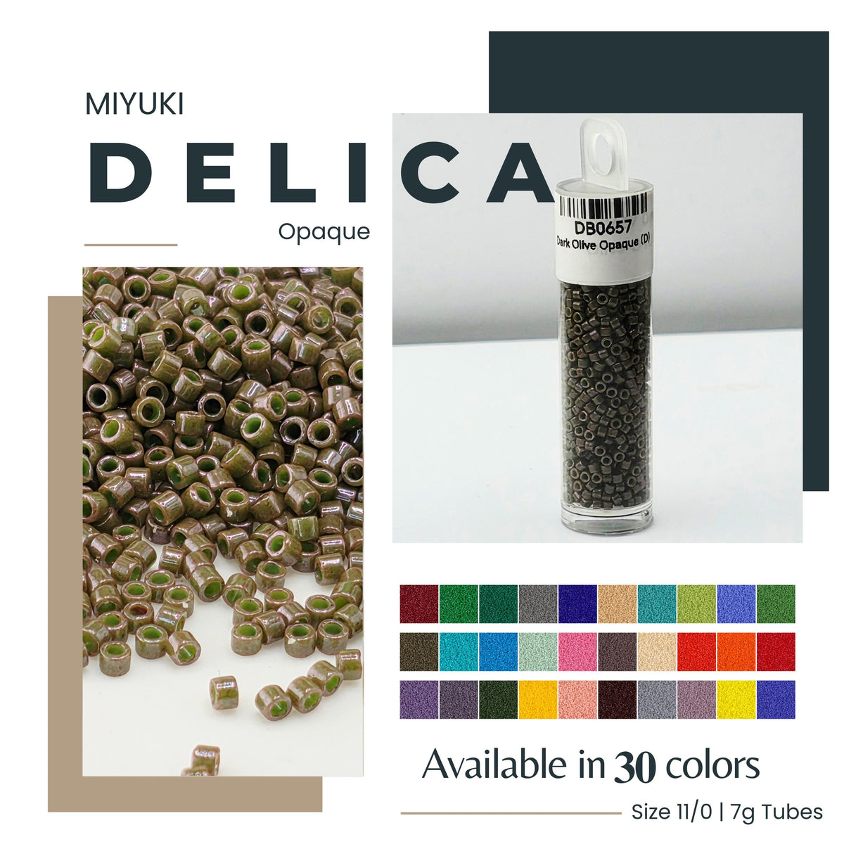 The image is a collage featuring a variety of colored beads, a clear container of beads, and a color palette. The collage includes text that describes the beads and their colors, as well as the available colors and the size of the beads.
