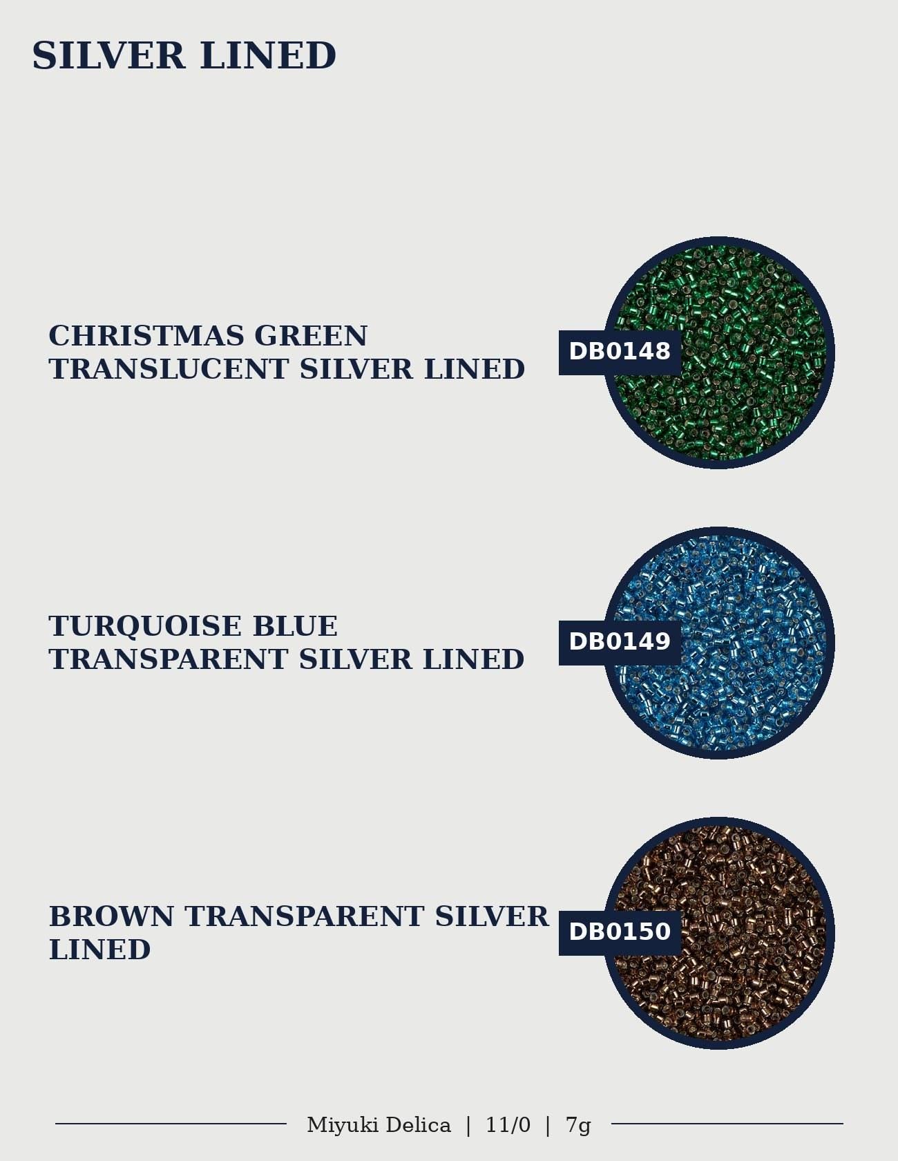 three different colored silvers, each with a label indicating the color and type of silvery material.