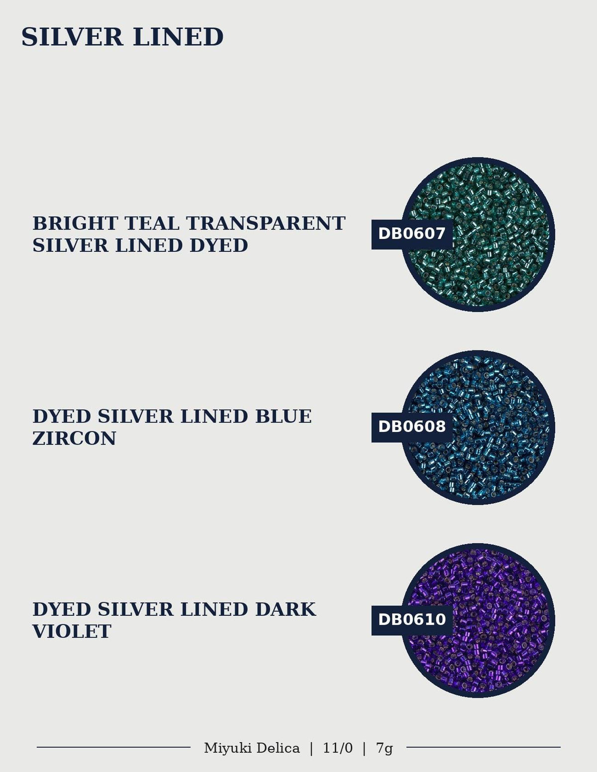 three different colored silversilvents, each with a unique color and texture. The silversilvents are bright teal, transparent silver lined dyed, and purple.