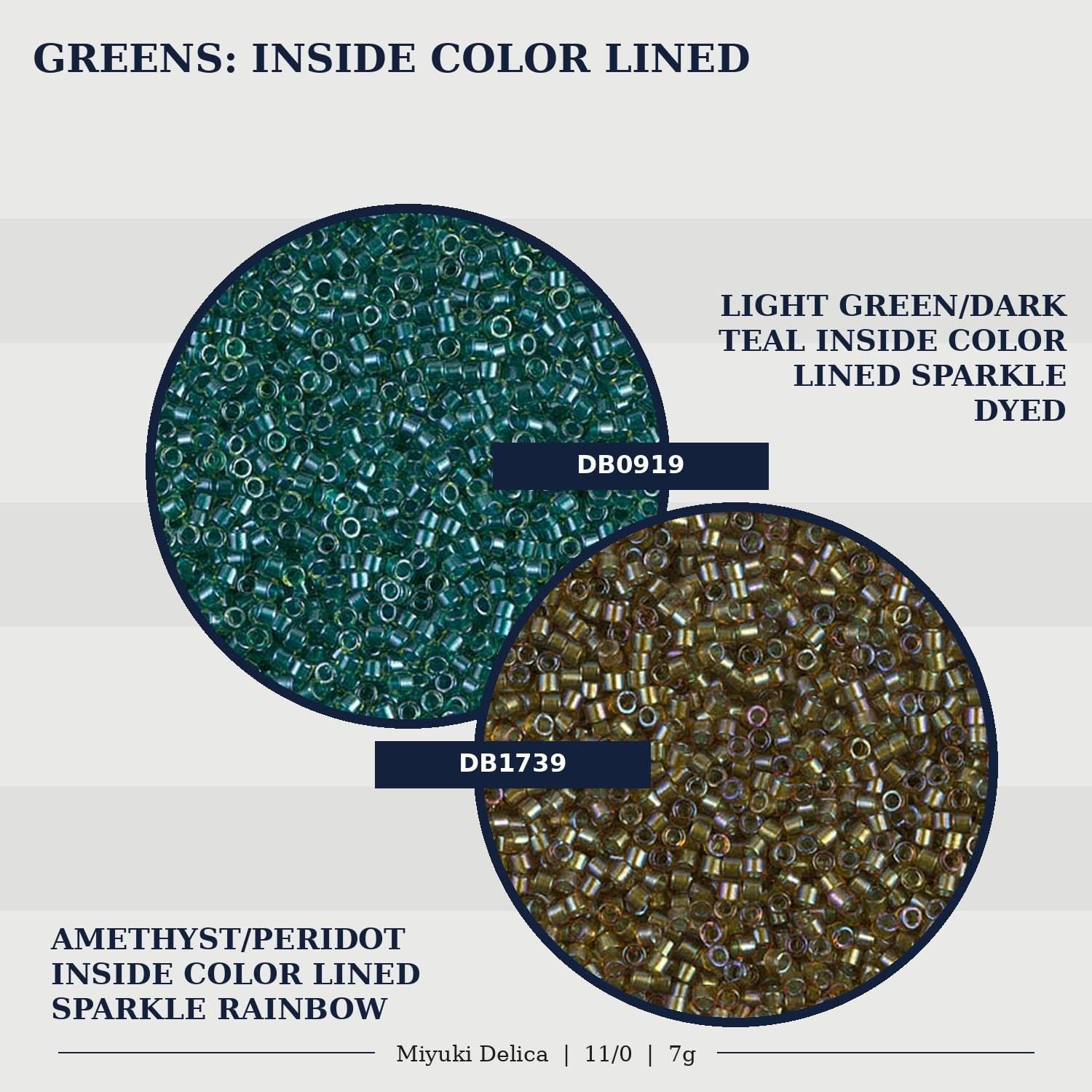 two circular arrangements of beads, one with a light green color and the other with a dark green color, both lined with sparkle rainbow colors.
