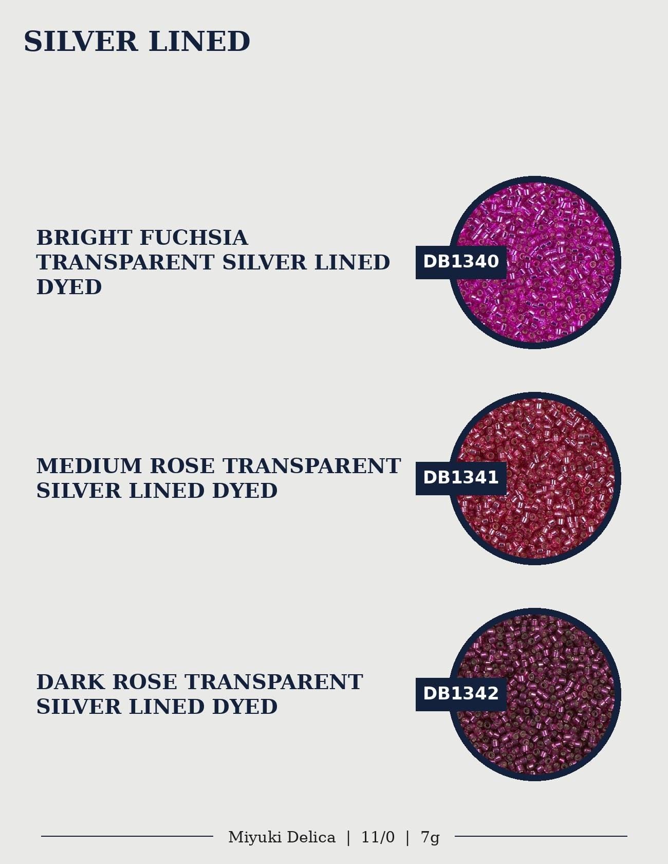 three different colored silversilks, each with a distinct color and type of silvery material. The silversilks are labeled as "BRIGHT FUCHSIA TRANSPARENT SILVER LINED DYED", "MEDIUM ROSE TRANSPARENT SILVER LINED DYED", and "DARK ROSE TRANSPARENT SILVER LINED DYED".