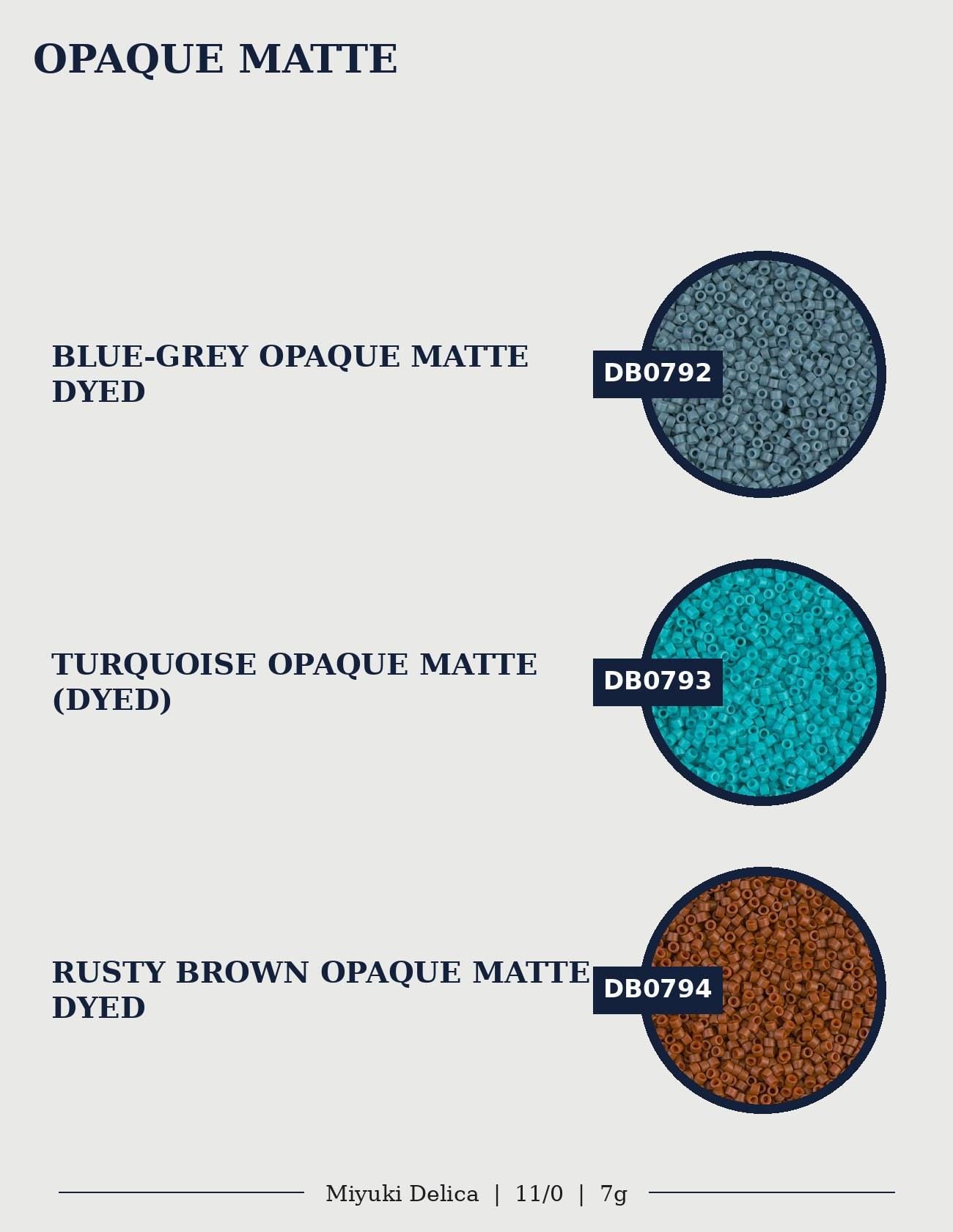 three different colored opaque mats, each with a different color and texture. The mats are labeled with their respective colors and types, such as Blue-Grey Opaque Matte, Turquoise Opaque Matte, and Rasty Brown Opaque Matte.
