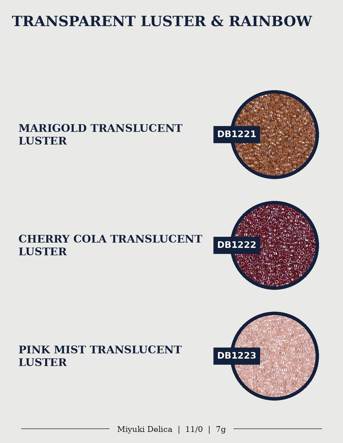 three circular images, each displaying a different color of translucent powder. The first image shows a marigold-colored translucent powder, the second image shows a cherry-colored translucent powder, and the third image shows a pink-colored translucent powder.