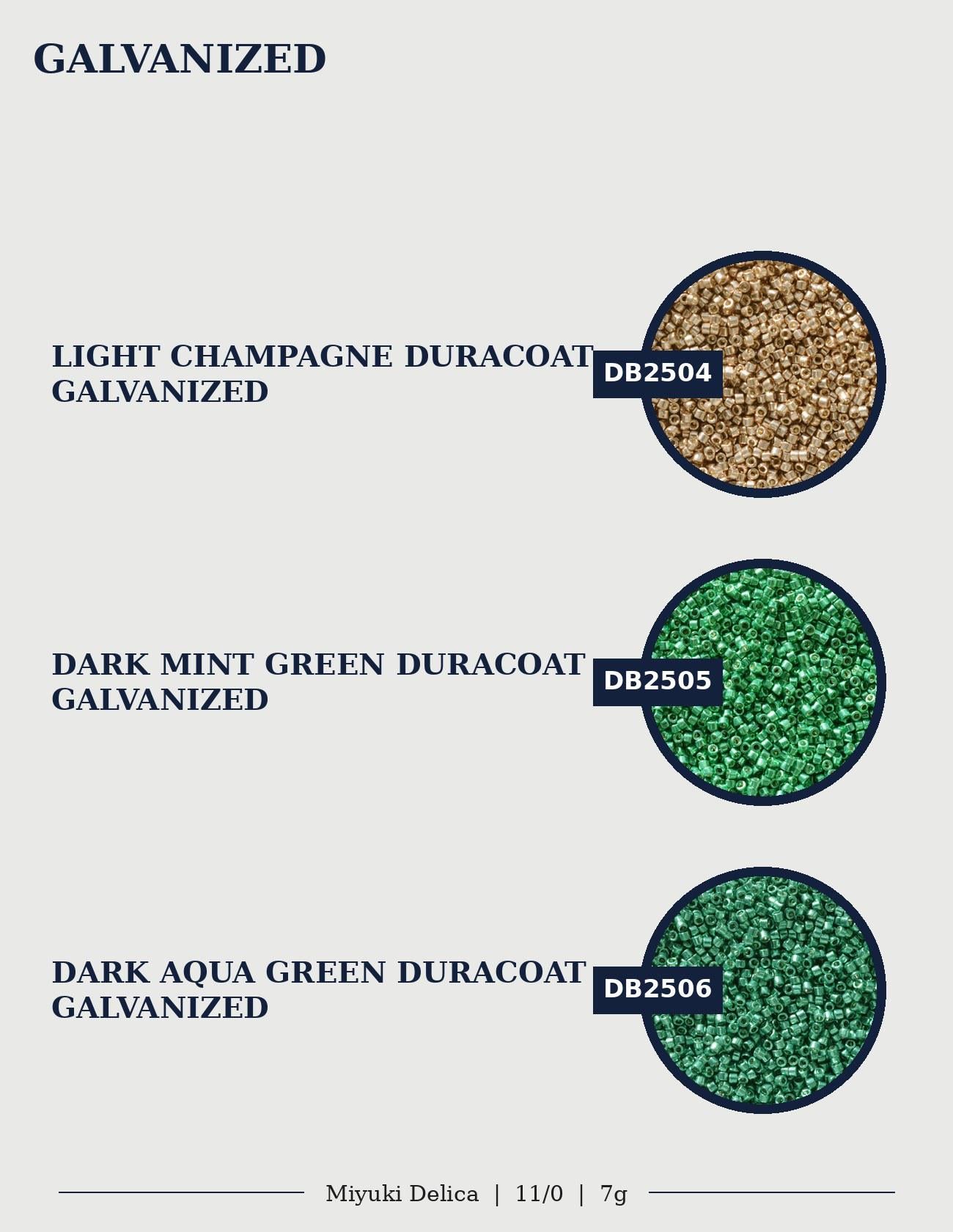 three different types of galvanized materials: light champagne, dark mint green, and black aqua green. Each material is described as either light champagne, dark mint green, or black aqua green, and is labeled as either galvanized or not. The image is a collage of three separate images, and the text is limited to 500 characters.