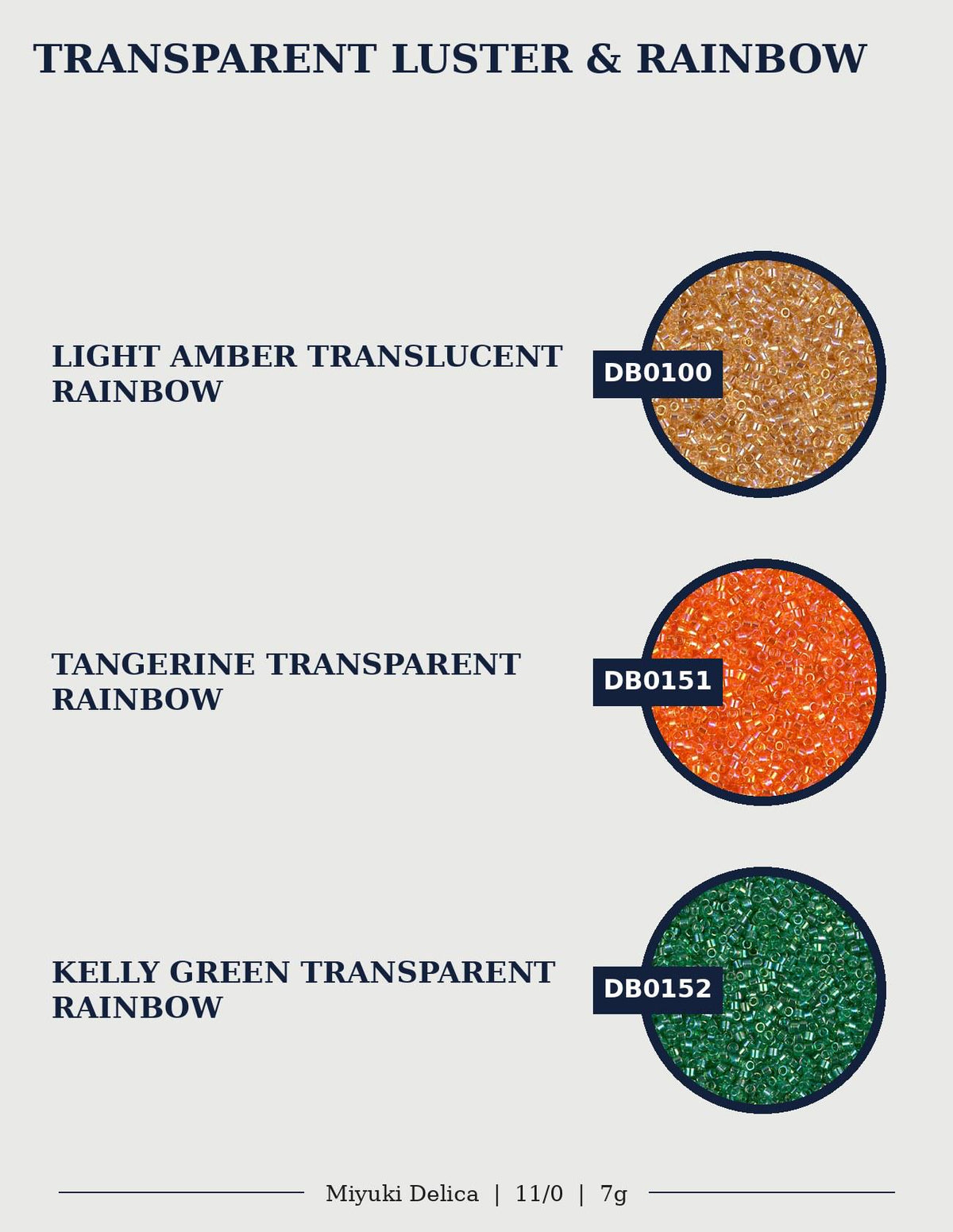 three different colored transparent glitter or sequin materials, each with a unique color: light amber, orange, and green.
