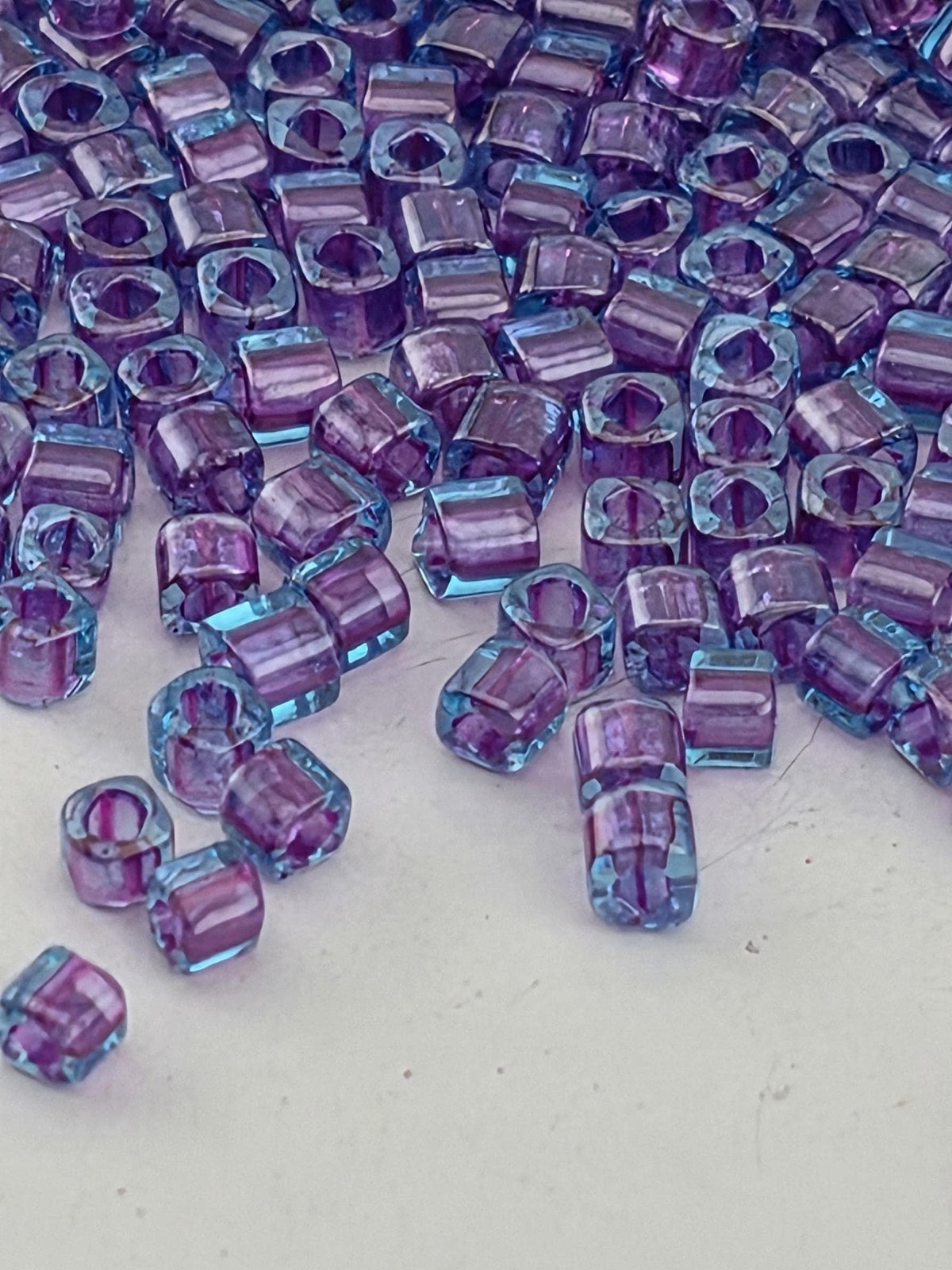 Toho Cube Seed Beads, Aqua/Purple-Lined 2mm | Japanese Glass | Jewelry Making