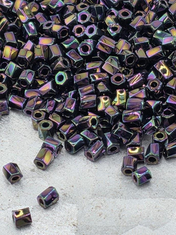 Miyuki Twist Bugle Beads, Violet Metallic Rainbow Twist | Glass Seed Beads | Size 10/0 15g Peyote Brick Stitch Supply