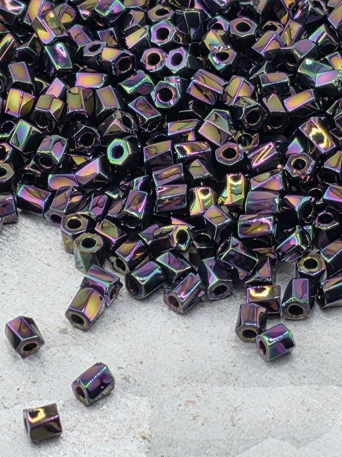 Miyuki Twist Bugle Beads, Violet Metallic Rainbow Twist | Glass Seed Beads | Size 10/0 15g Peyote Brick Stitch Supply