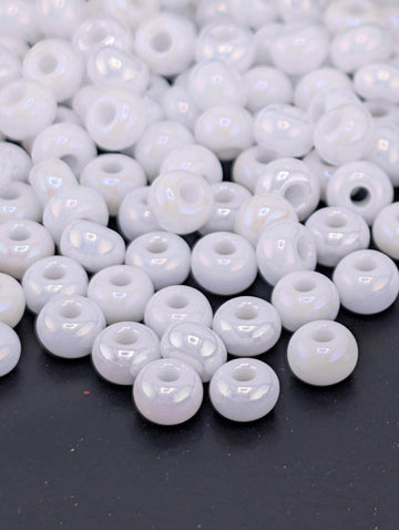 Opaque Seed Beads, Size 6/0 Preciosa Czech Glass | Chalkwhite Iris | Bead Weaving