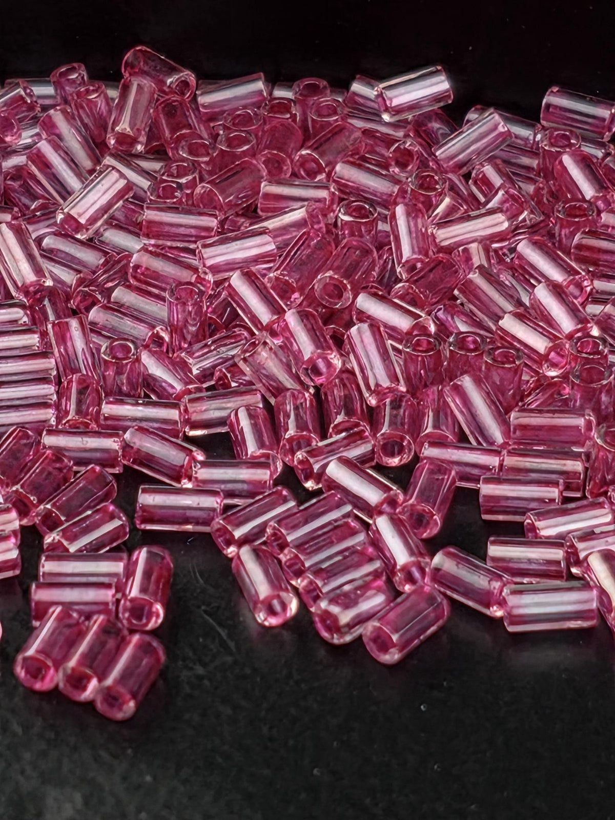 TOHO Bugle Beads #1, Inside-Color Crystal/Fuchsia-Lined | 3mm | Jewelry Making Supply