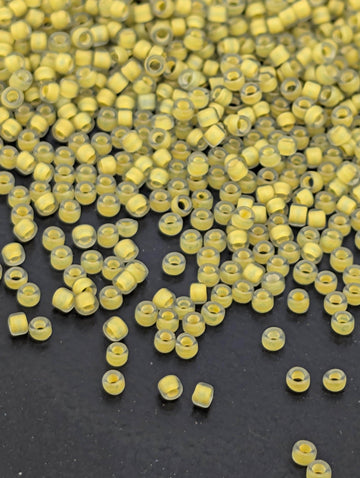 Frosted Yellow-Lined Black Diamond Size 15/0 Toho Round 2.5" tube | Japanese Seed Beads | Bead Weaving Embroidery Supply | DIY Jewelry