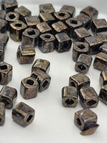 TOHO Cube Seed Beads, Antiqued Metallic Black 4mm | Glass | 2.5g Tube