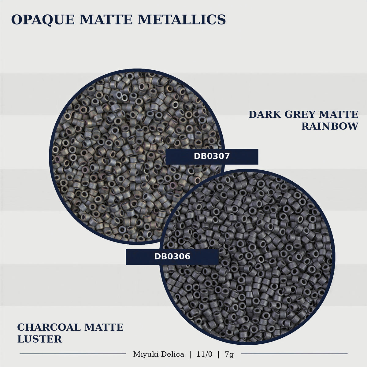 two different types of metallic beads, one in a dark grey color and the other in a lighter shade of grey. The beads are arranged in a circular pattern, with the darker grey bead positioned above the lighter grey bead.