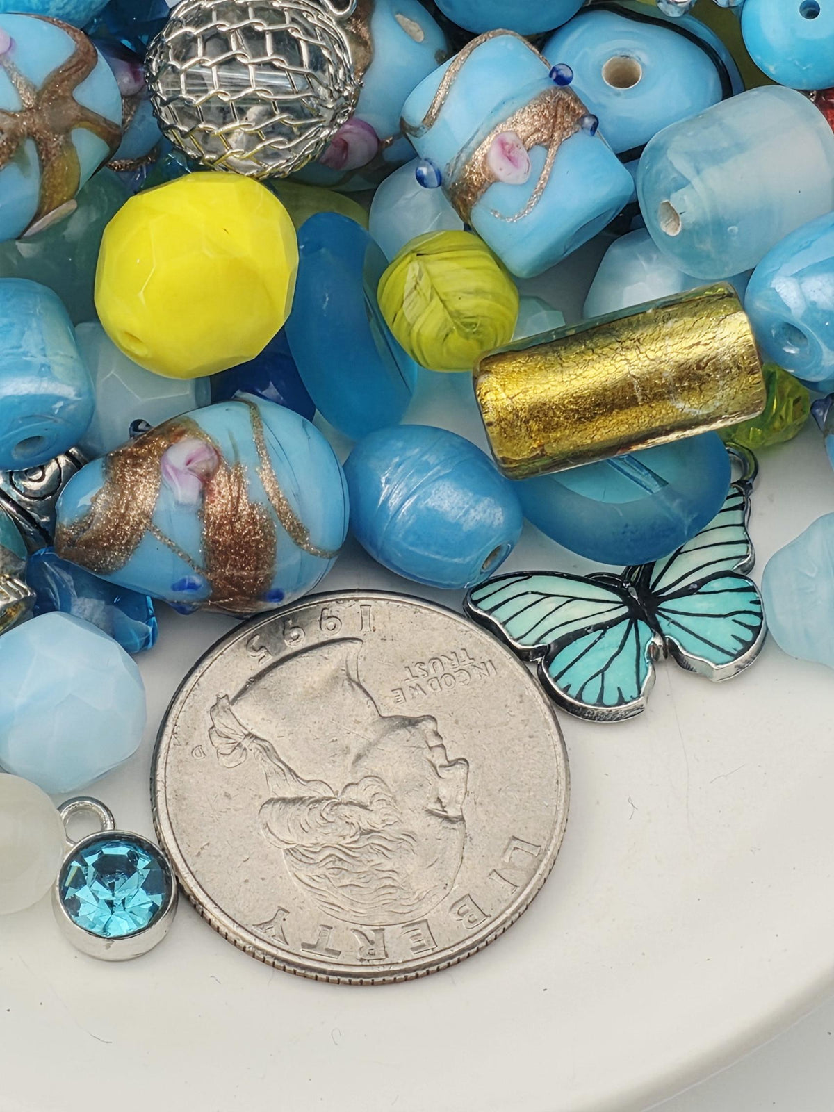 Aqua and Yellow Glass, Stone & Metal Bead Soup Mix: Colorful Glass Beads (56g Hand-Blended)