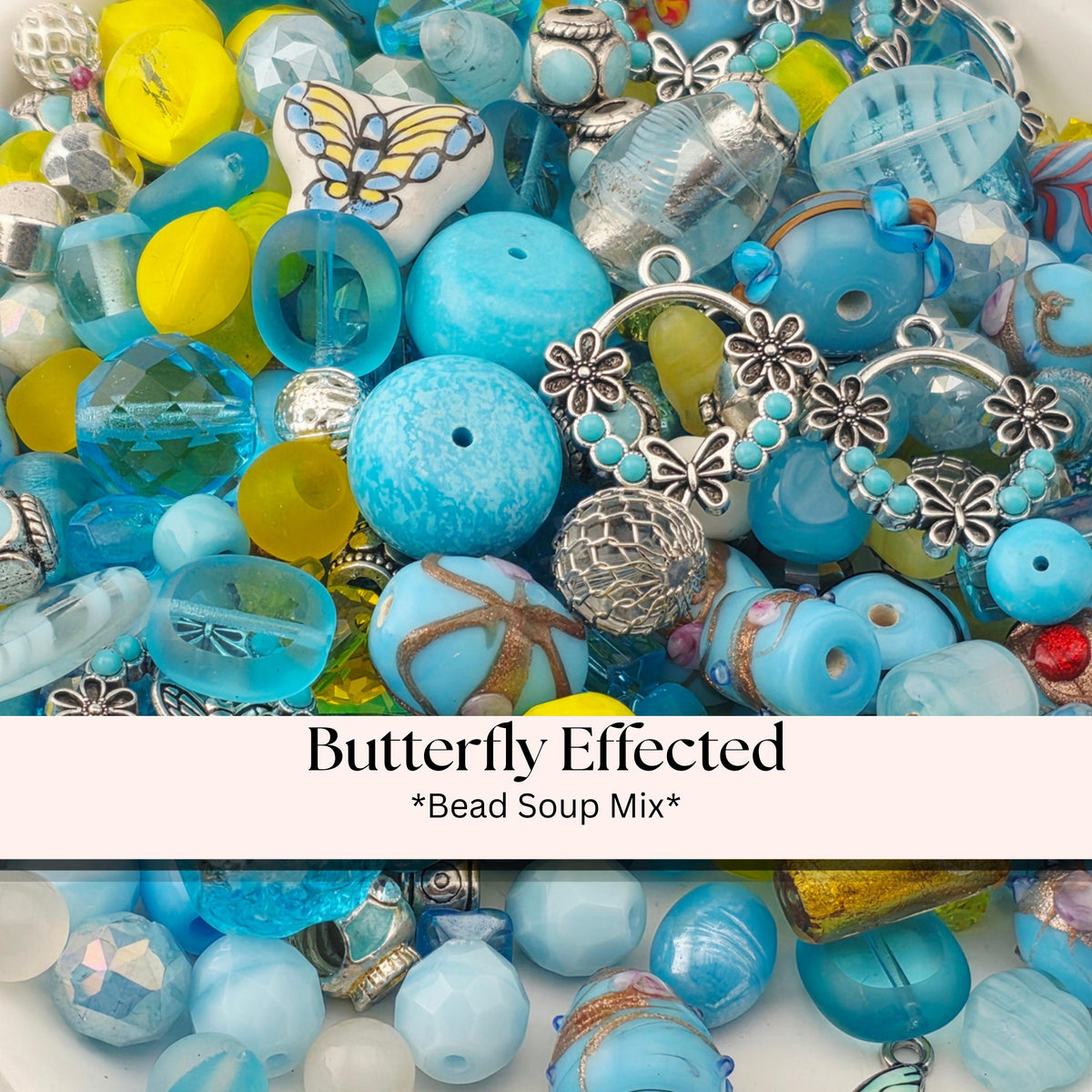 Aqua and Yellow Glass, Stone & Metal Bead Soup Mix: Colorful Glass Beads (56g Hand-Blended)