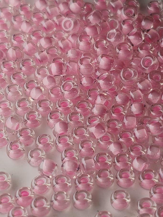 Crystal/Pink Inside Color Lined Rocaille | 8/0 | Miyuki - 15g pkg