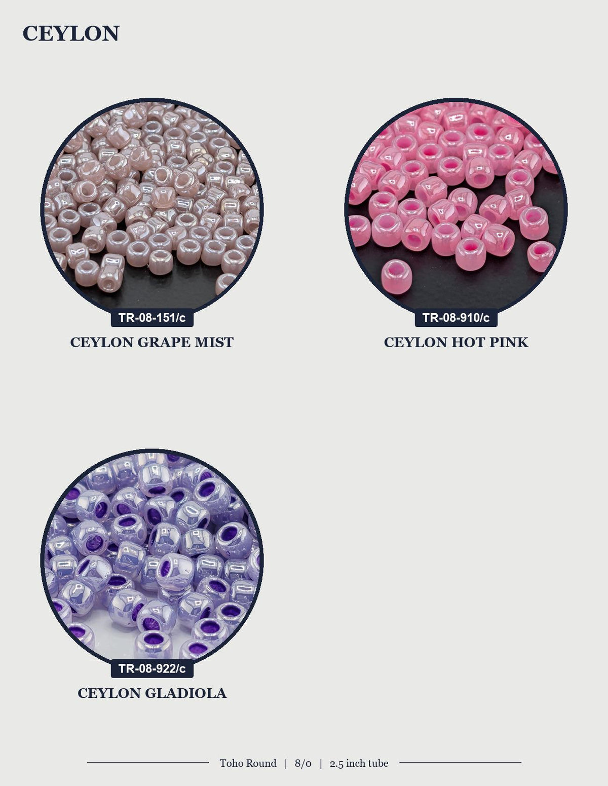 Toho Round Beads, Ceylon - Color Choice or Collection | 8/0 | 8g Pack