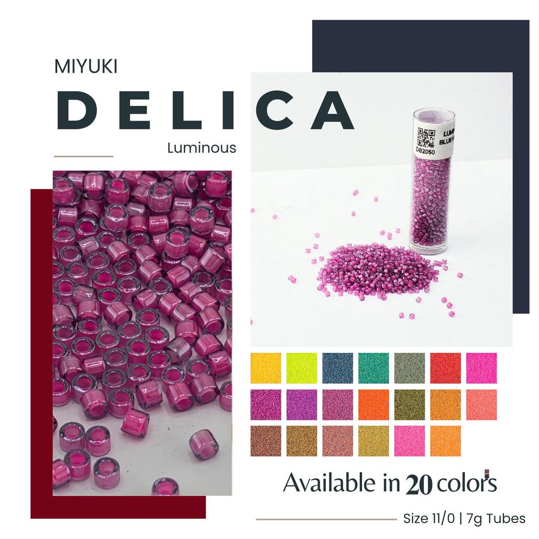 Miyuki Delica Seed Beads, Size 11/0 | Neon Inspired - Glass Cylinder Beads (7g Tube)
