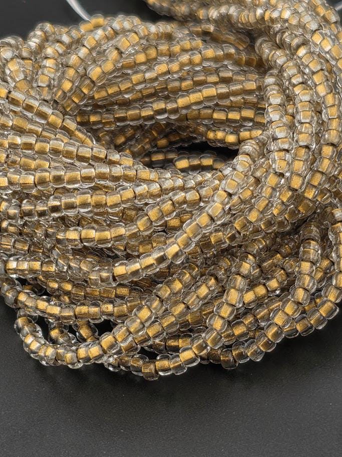 Transparent Crystal Bronze Czech Glass Seed Beads, Boho Style Jewelry (Size 8, Preciosa) 37g half-hank (6 strands)