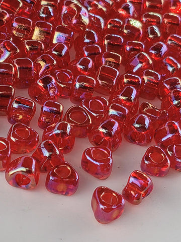 Miyuki Triangle Beads, Berry Red Translucent Rainbow | 5/0 | 15g Pack