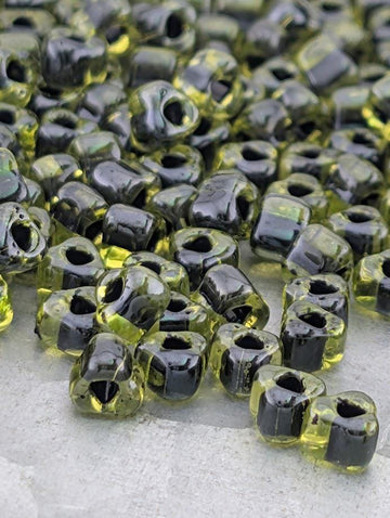 Miyuki Triangle Beads, Peridot/Black Inside Color Lined | 5/0 | 15g Pack