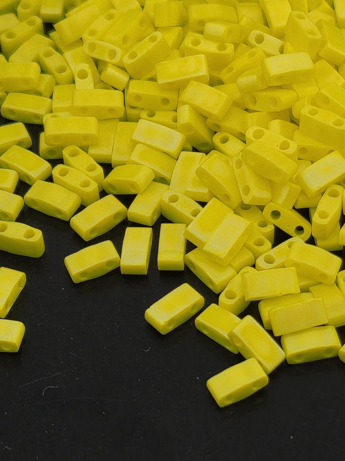 Miyuki Tila Beads, Yellow Opaque Matte Rainbow | Half | 7.2-7.8g Pack