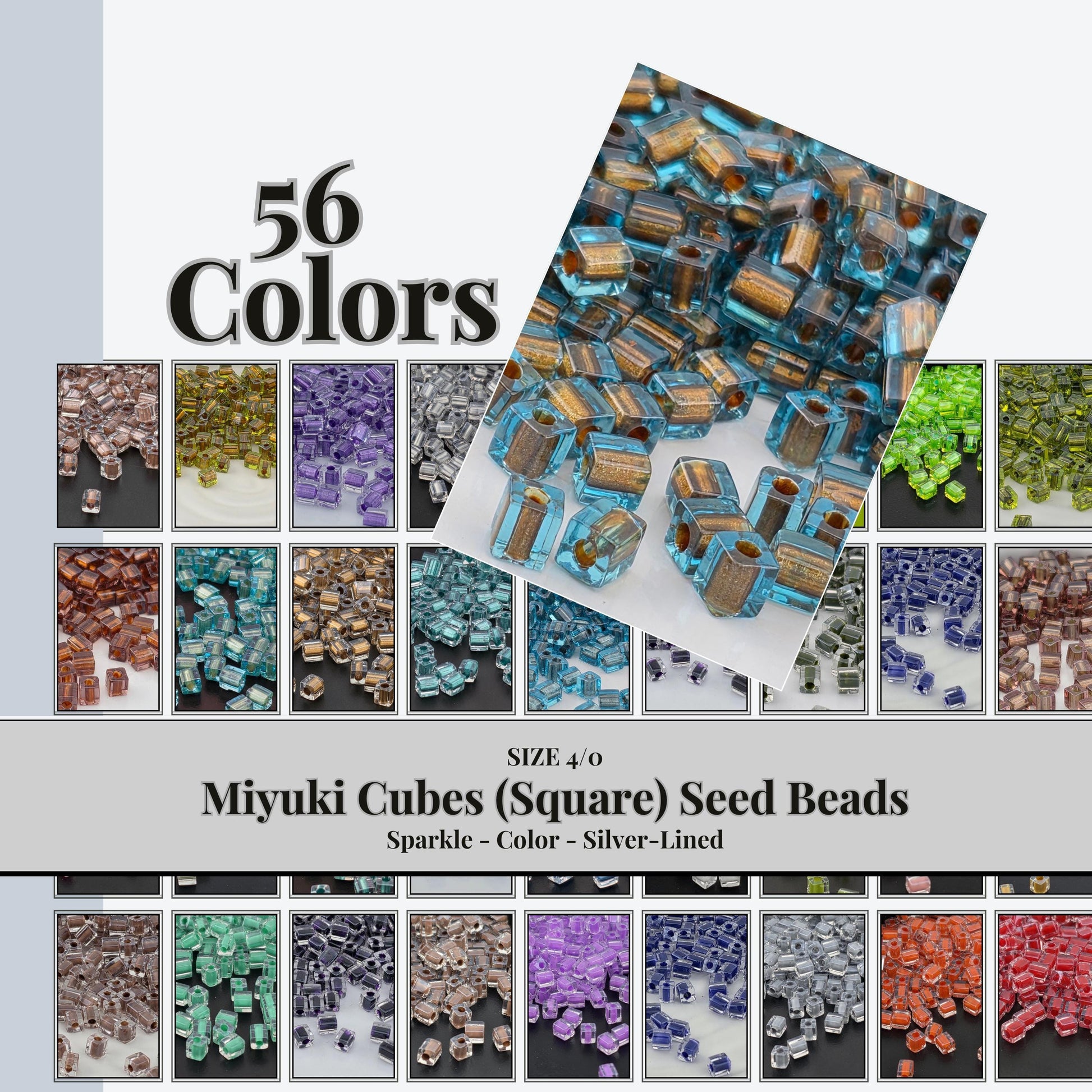 Miyuki 4mm Cube Beads 15g - Sparkle & Silver Lined - 56 color options - Japanese Glass Square Bead Supply