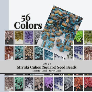 Miyuki 4mm Cube Beads 15g - Sparkle & Silver Lined - 56 color options - Japanese Glass Square Bead Supply