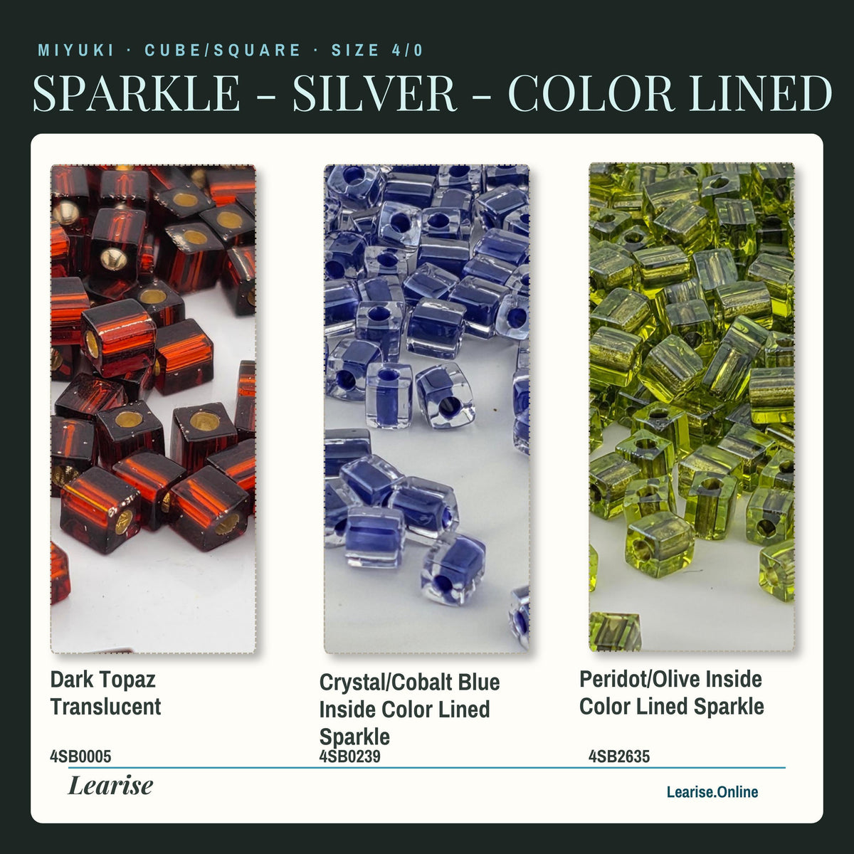 Miyuki 4mm Cube Beads 15g - Sparkle & Silver Lined - 56 color options - Japanese Glass Square Bead Supply