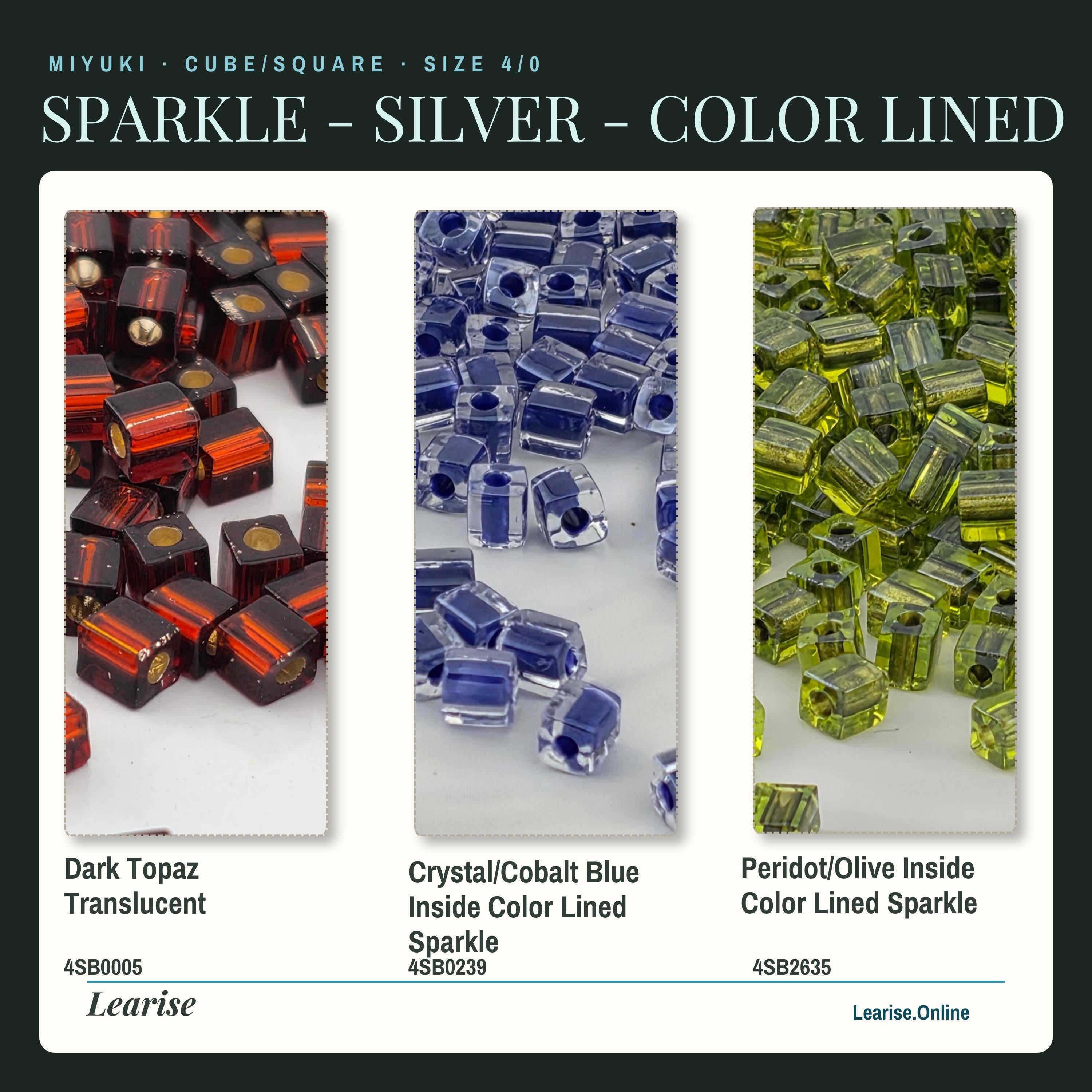 Miyuki 4mm Cube Beads 15g - Sparkle & Silver Lined - 56 color options - Japanese Glass Square Bead Supply