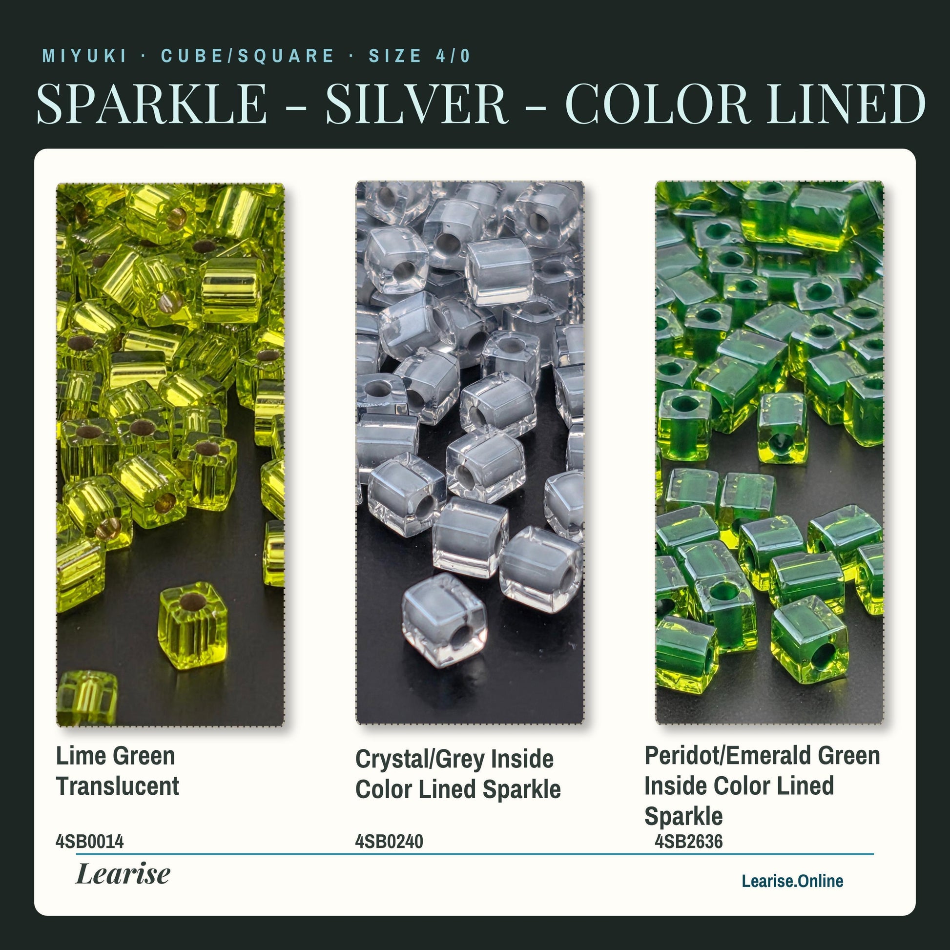 Miyuki 4mm Cube Beads 15g - Sparkle & Silver Lined - 56 color options - Japanese Glass Square Bead Supply