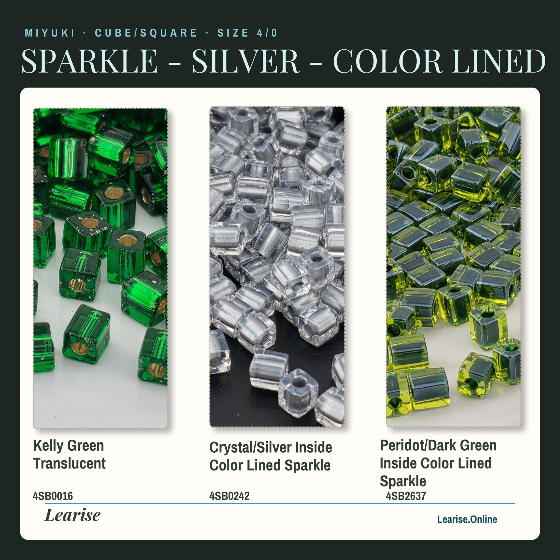 Miyuki 4mm Cube Beads 15g - Sparkle & Silver Lined - 56 color options - Japanese Glass Square Bead Supply