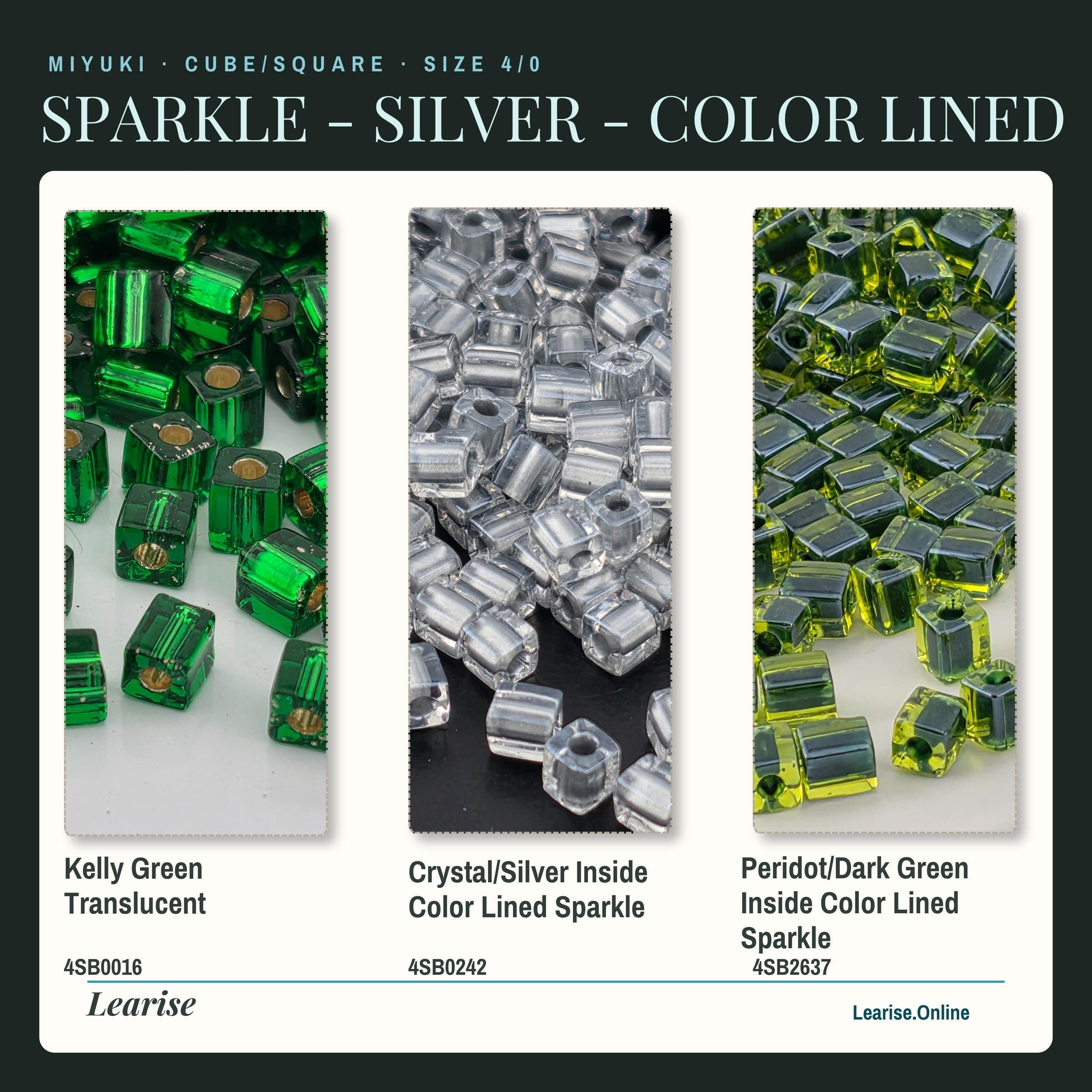 Miyuki 4mm Cube Beads 15g - Sparkle & Silver Lined - 56 color options - Japanese Glass Square Bead Supply