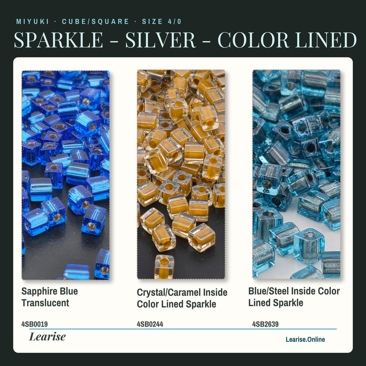 Miyuki 4mm Cube Beads 15g - Sparkle & Silver Lined - 56 color options - Japanese Glass Square Bead Supply