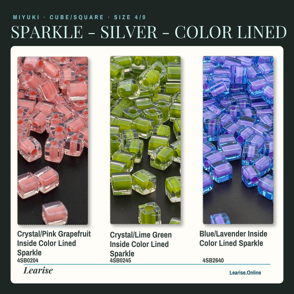 Miyuki 4mm Cube Beads 15g - Sparkle & Silver Lined - 56 color options - Japanese Glass Square Bead Supply