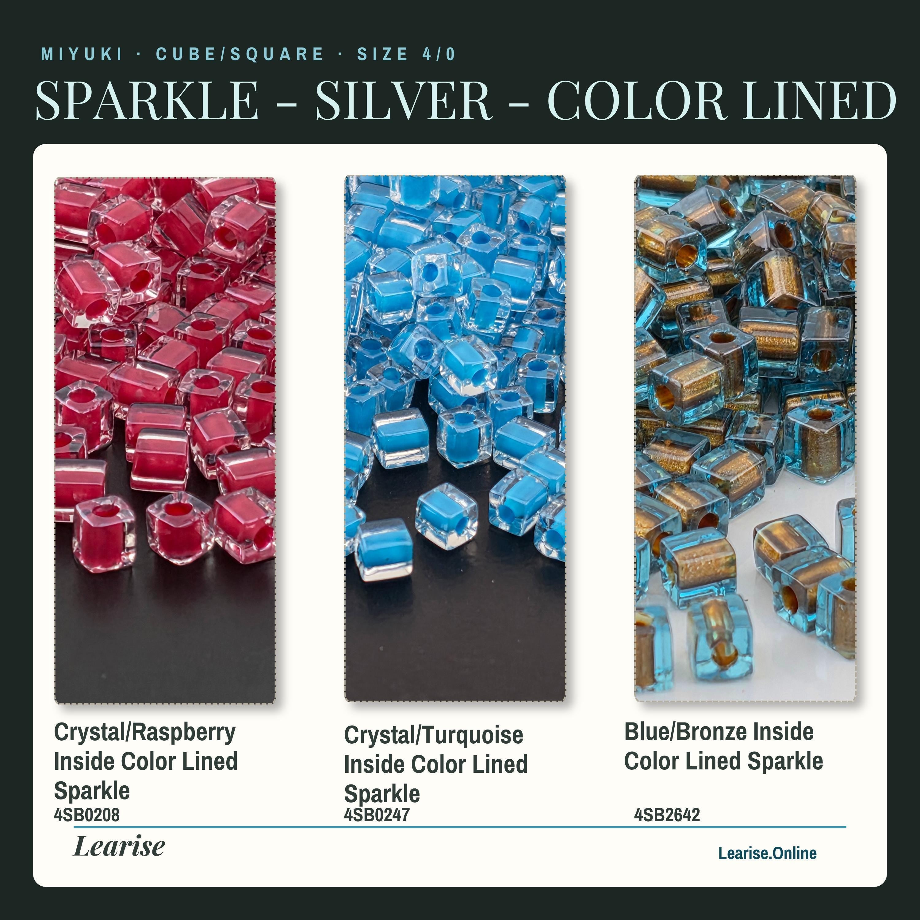 Miyuki 4mm Cube Beads 15g - Sparkle & Silver Lined - 56 color options - Japanese Glass Square Bead Supply