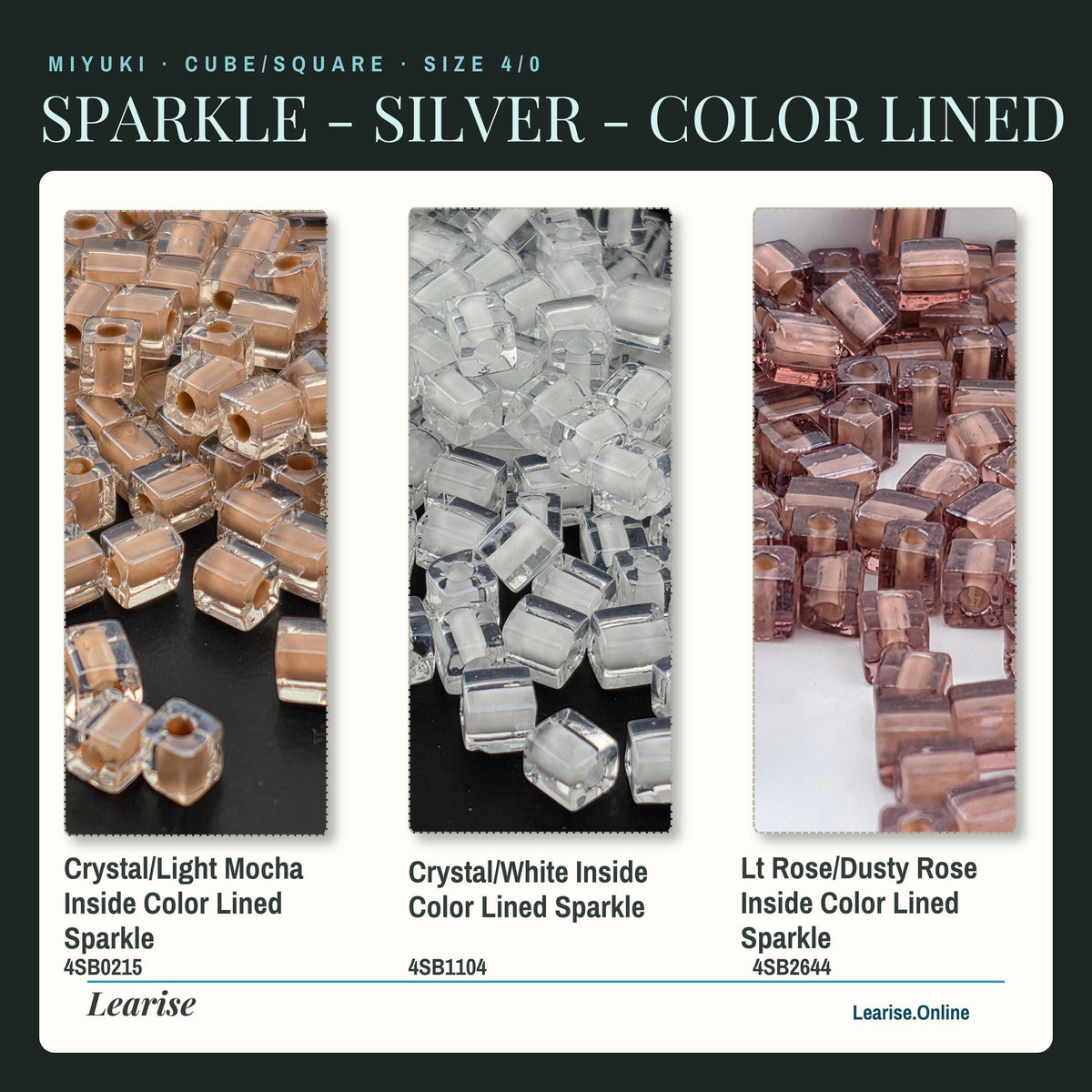 Miyuki 4mm Cube Beads 15g - Sparkle & Silver Lined - 56 color options - Japanese Glass Square Bead Supply