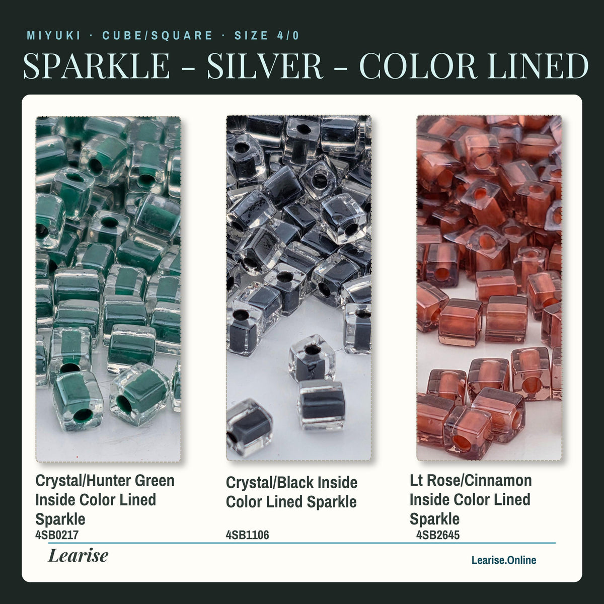 Miyuki 4mm Cube Beads 15g - Sparkle & Silver Lined - 56 color options - Japanese Glass Square Bead Supply