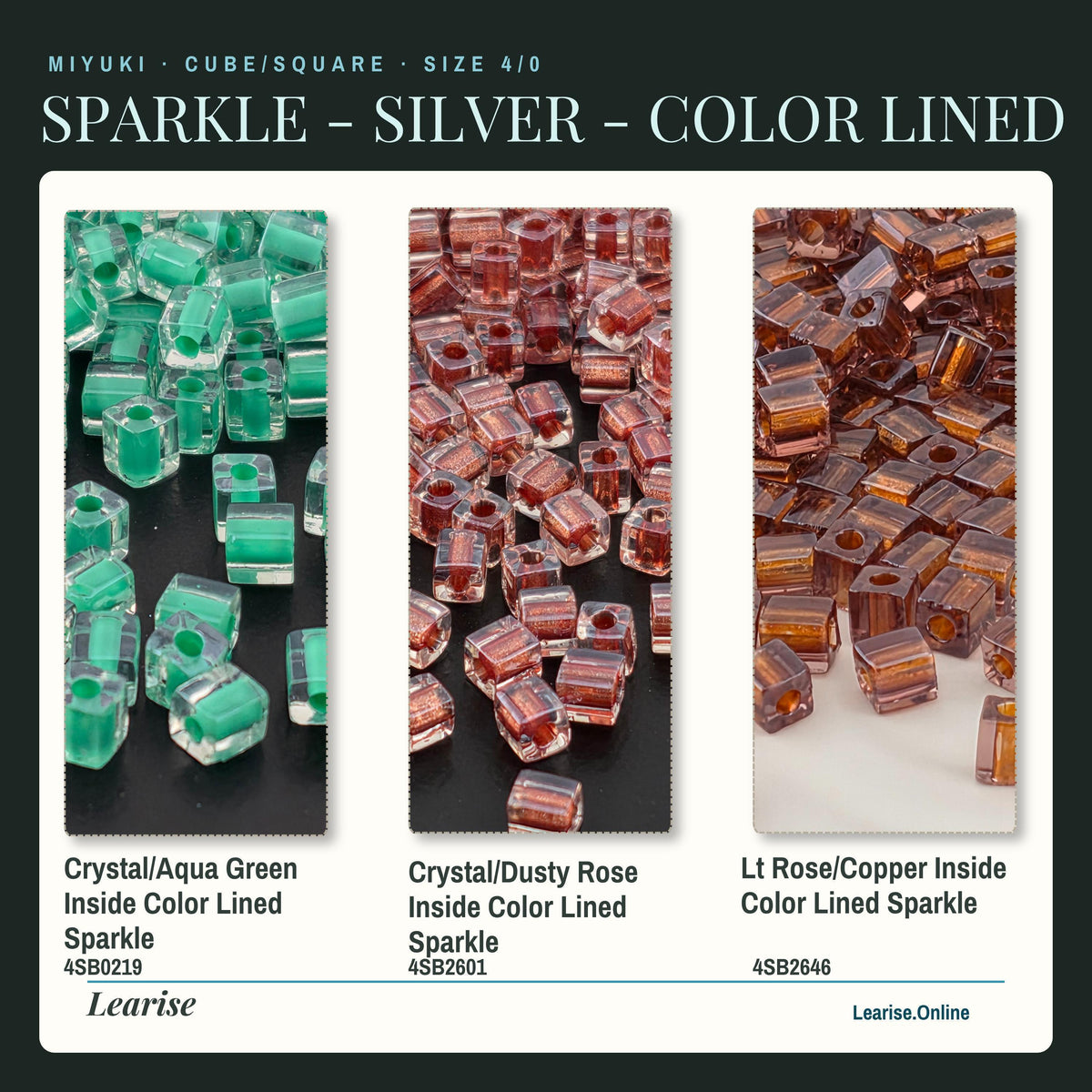 Miyuki 4mm Cube Beads 15g - Sparkle & Silver Lined - 56 color options - Japanese Glass Square Bead Supply