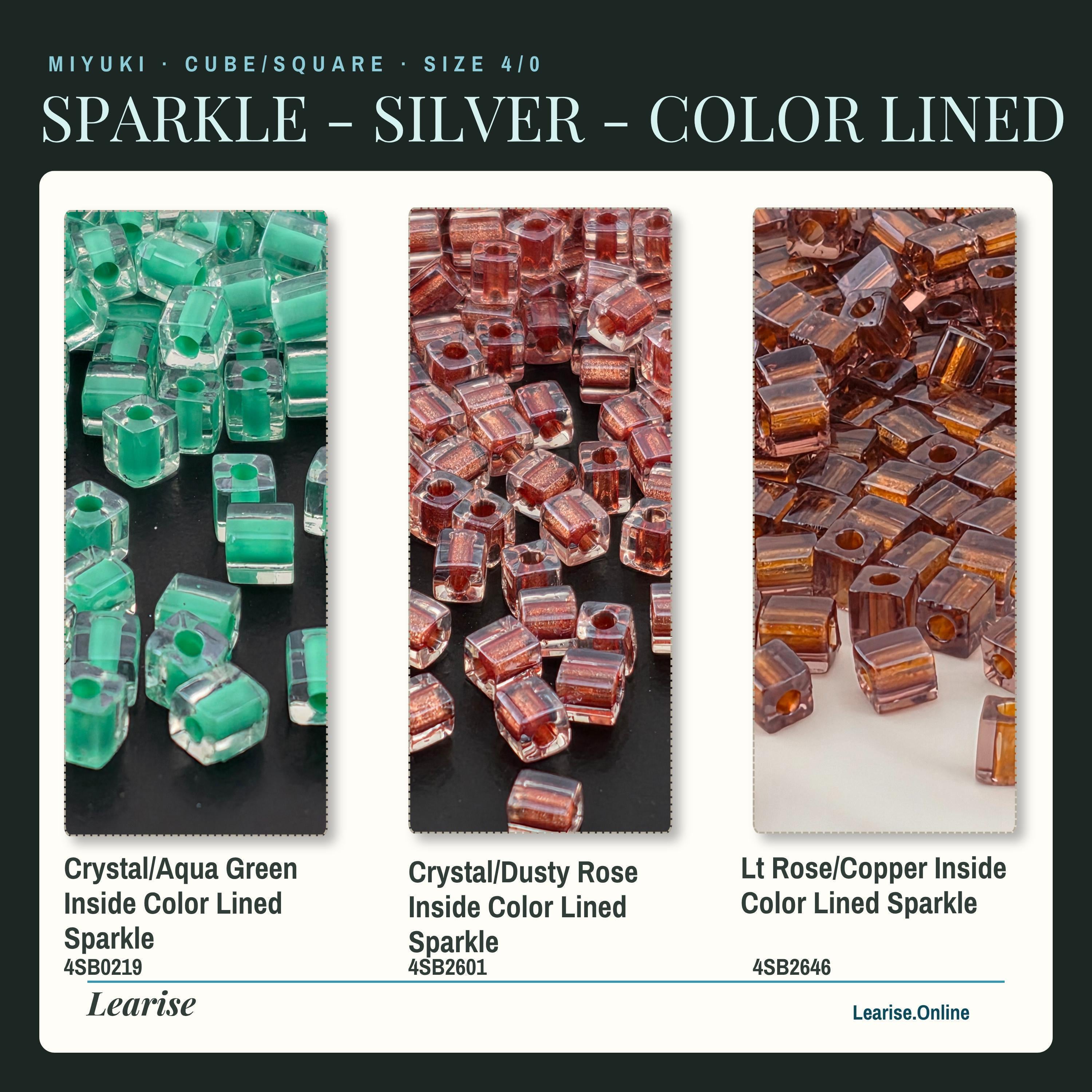 Miyuki 4mm Cube Beads 15g - Sparkle & Silver Lined - 56 color options - Japanese Glass Square Bead Supply