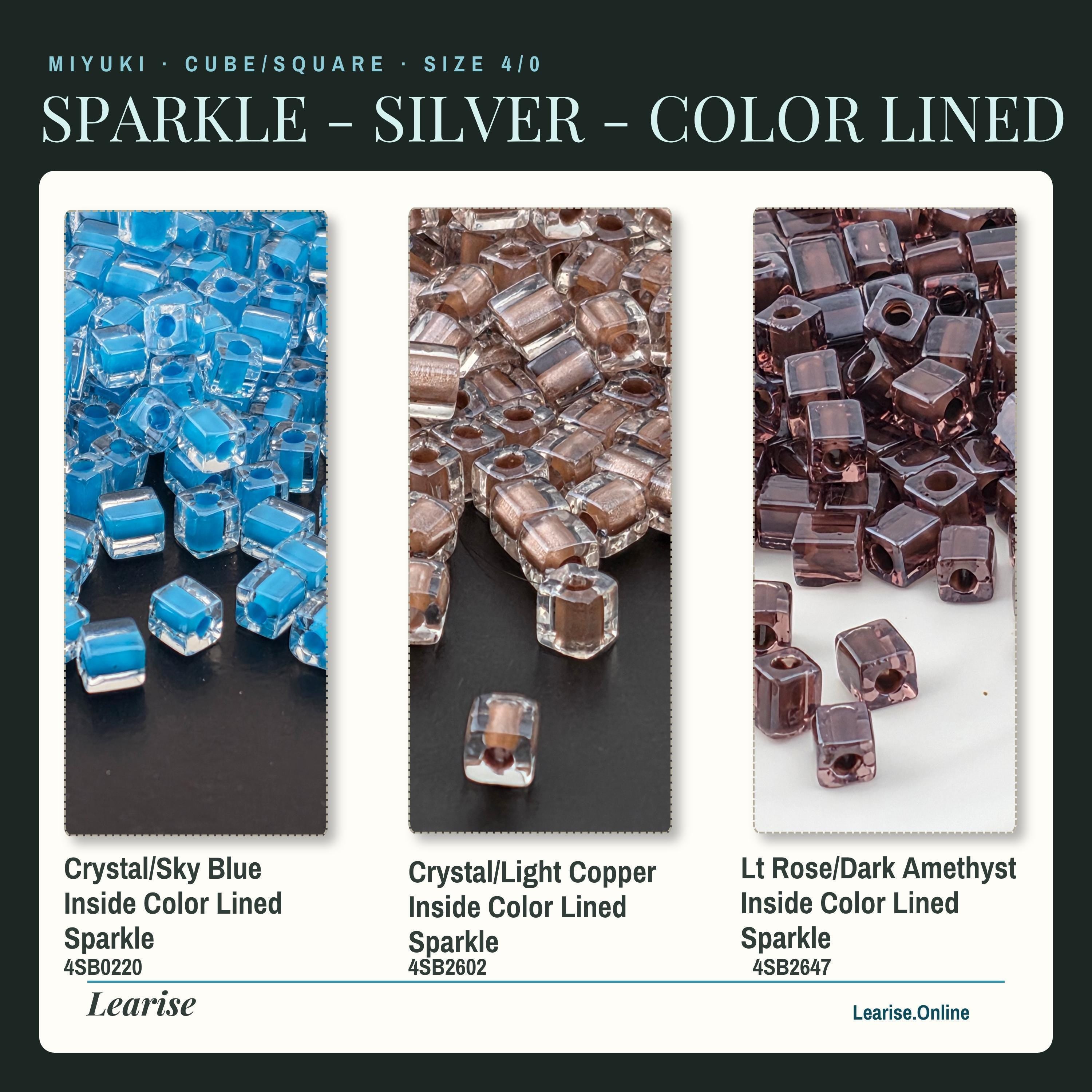 Miyuki 4mm Cube Beads 15g - Sparkle & Silver Lined - 56 color options - Japanese Glass Square Bead Supply