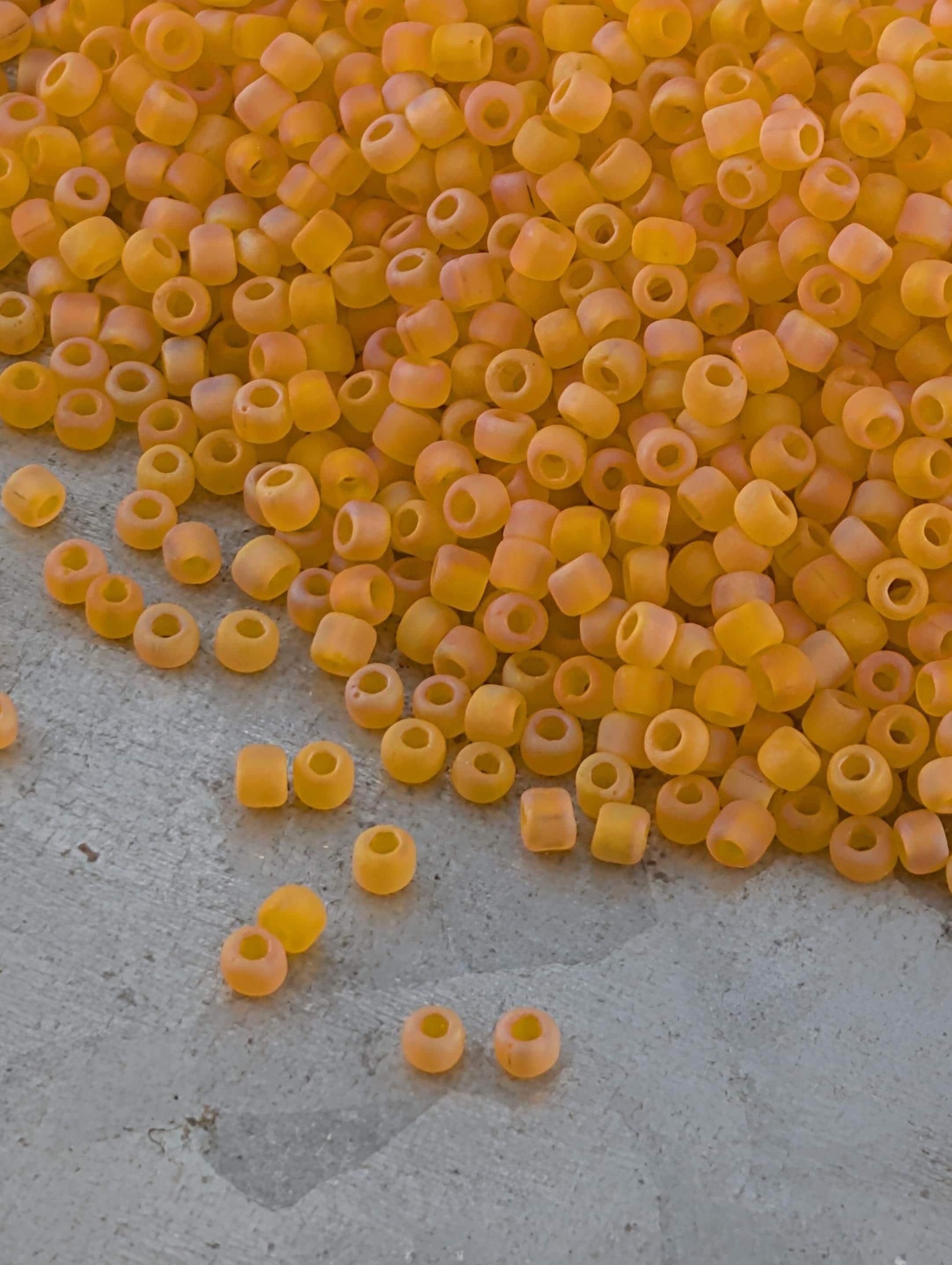 Japanese Seed Beads, Frosted Translucent Orange Matsuno - Glass Round (Size 11/0, Bead Weaving Supply)