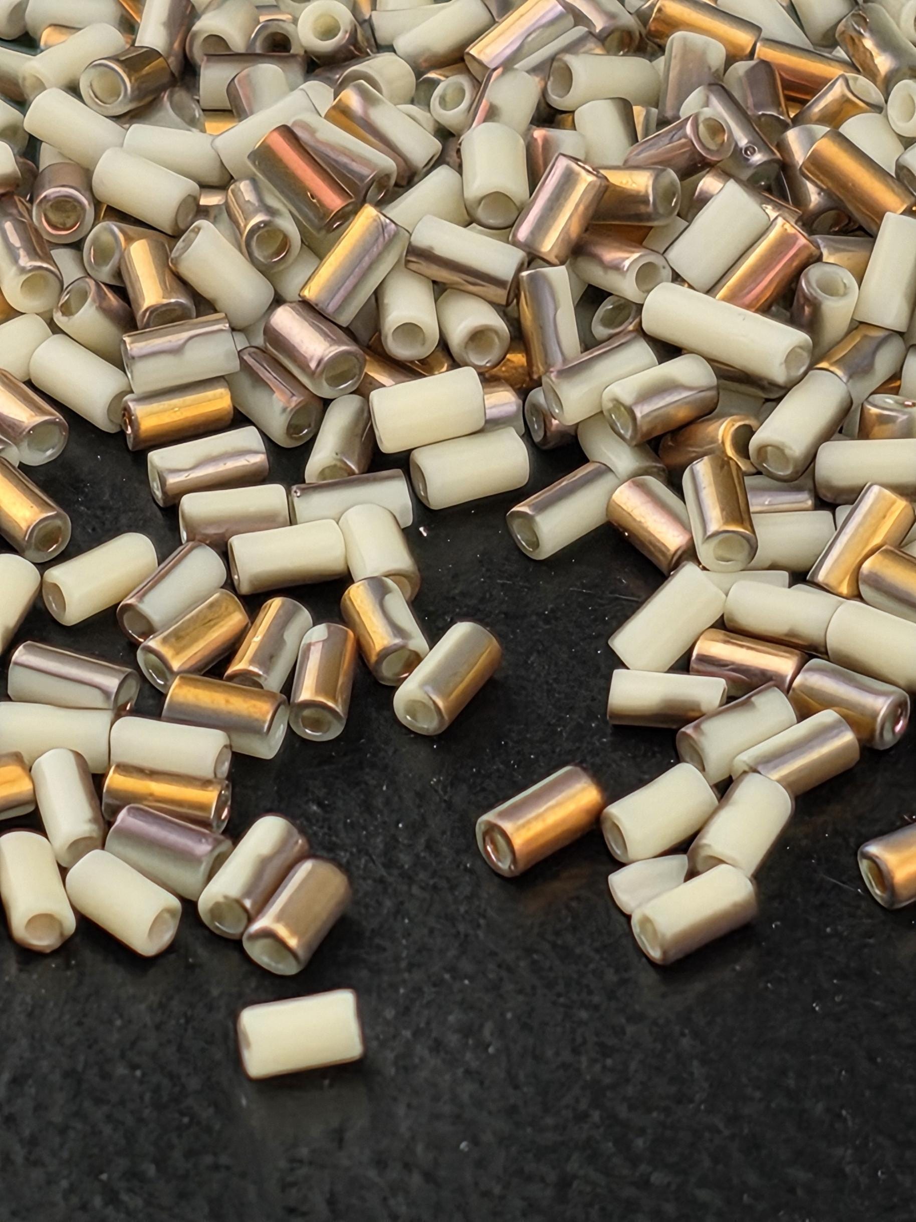 TOHO Bugle Beads #1 3mm, Frosted Lt Beige - Jewelry Making Supply