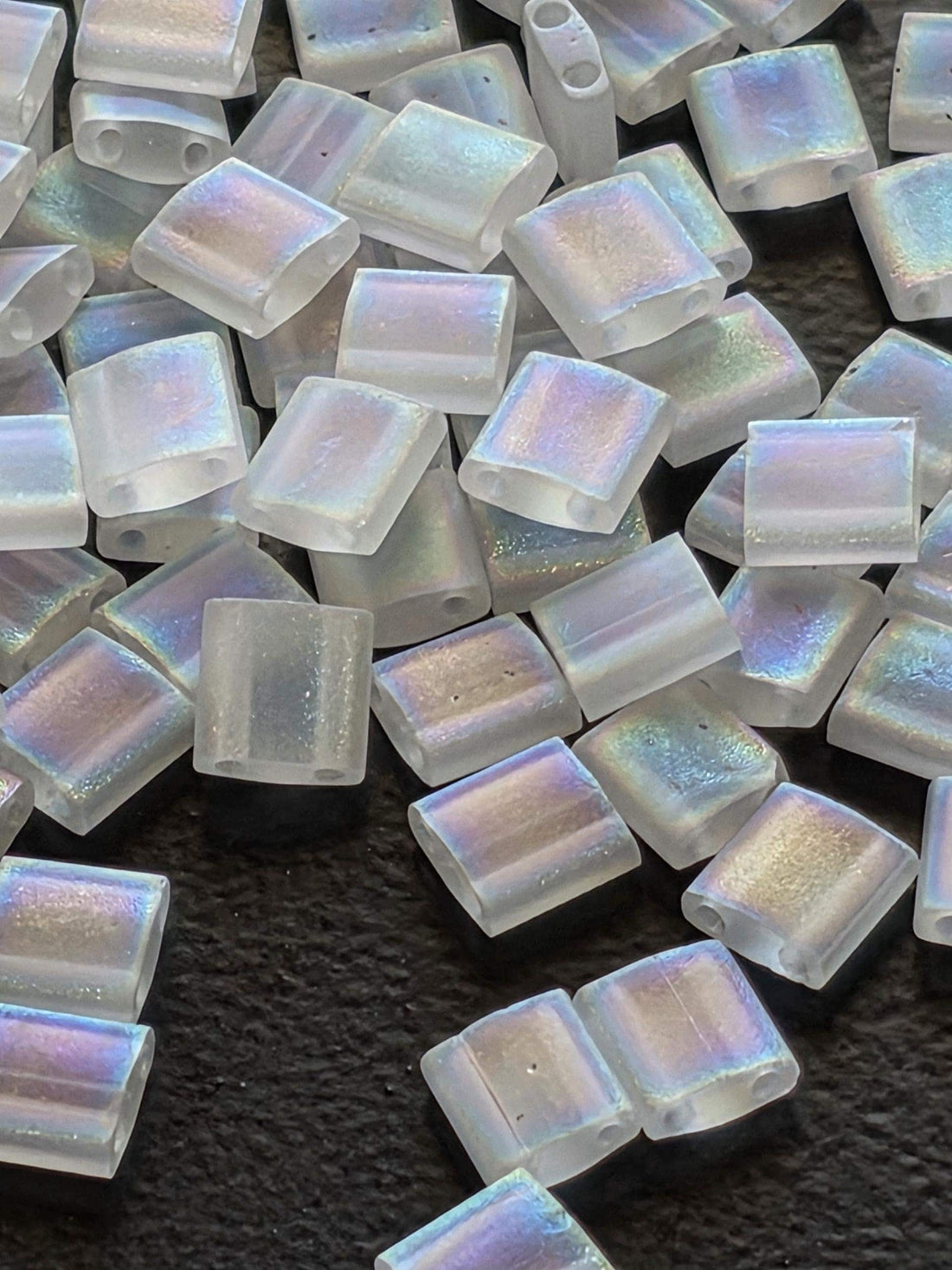 Miyuki Tila Beads, Crystal Translucent Matte Rainbow | Japanese Glass | 5mm Flat Square