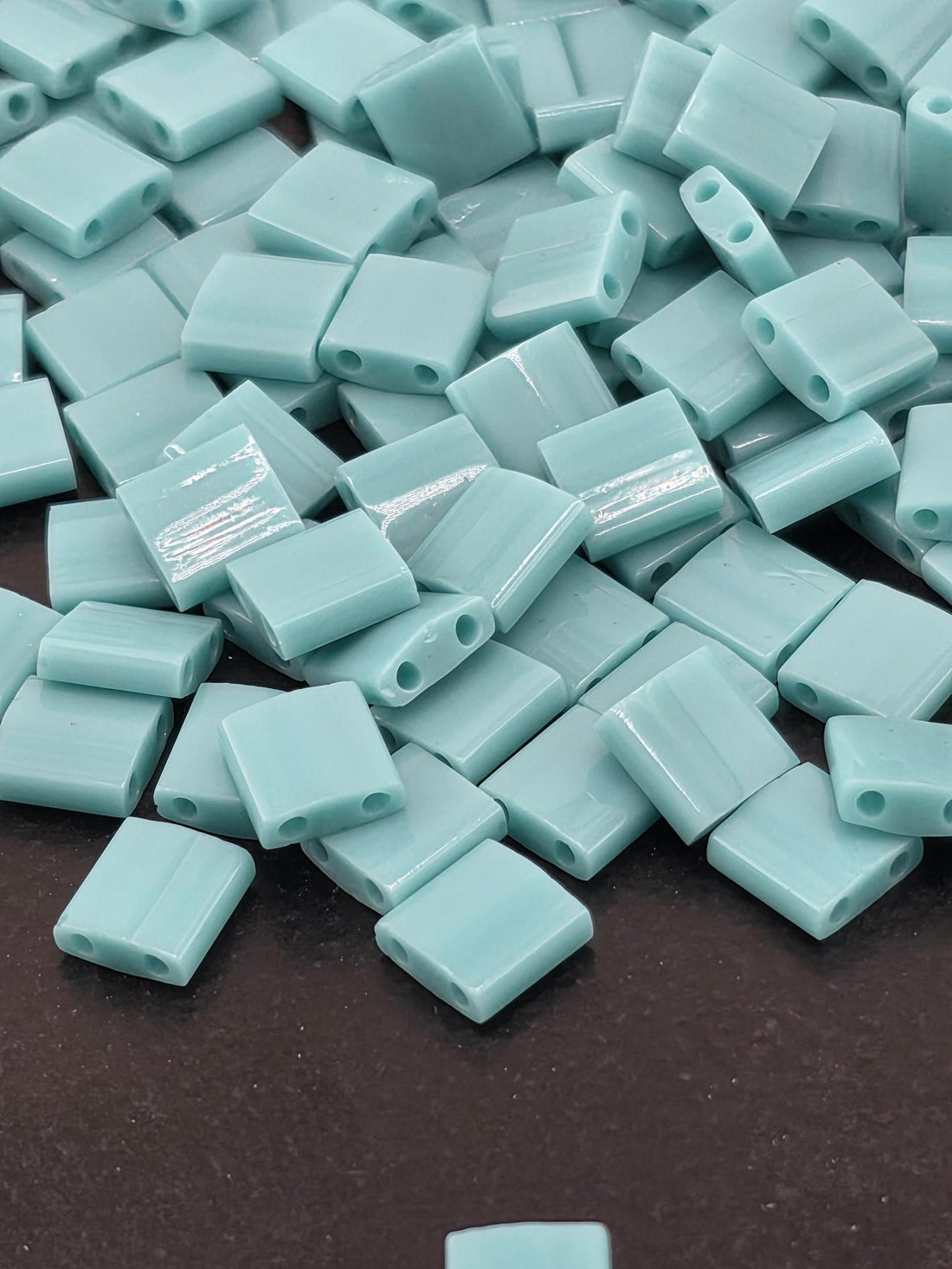 Miyuki Tila Beads, Aqua Opaque | Japanese Glass Tile | Two Hole Flat Square, 7.2g Pack