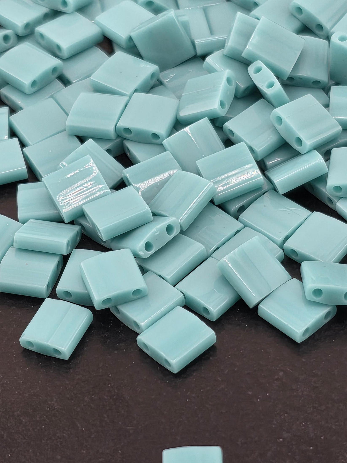 Miyuki Tila Beads, Aqua Opaque Two Hole Tiles | Japanese Glass | Bracelet Weaving, 7.5G Pack