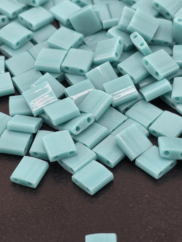 Miyuki Tila Beads, Aqua Opaque Two Hole Tiles | Japanese Glass | Bracelet Weaving, 7.5G Pack